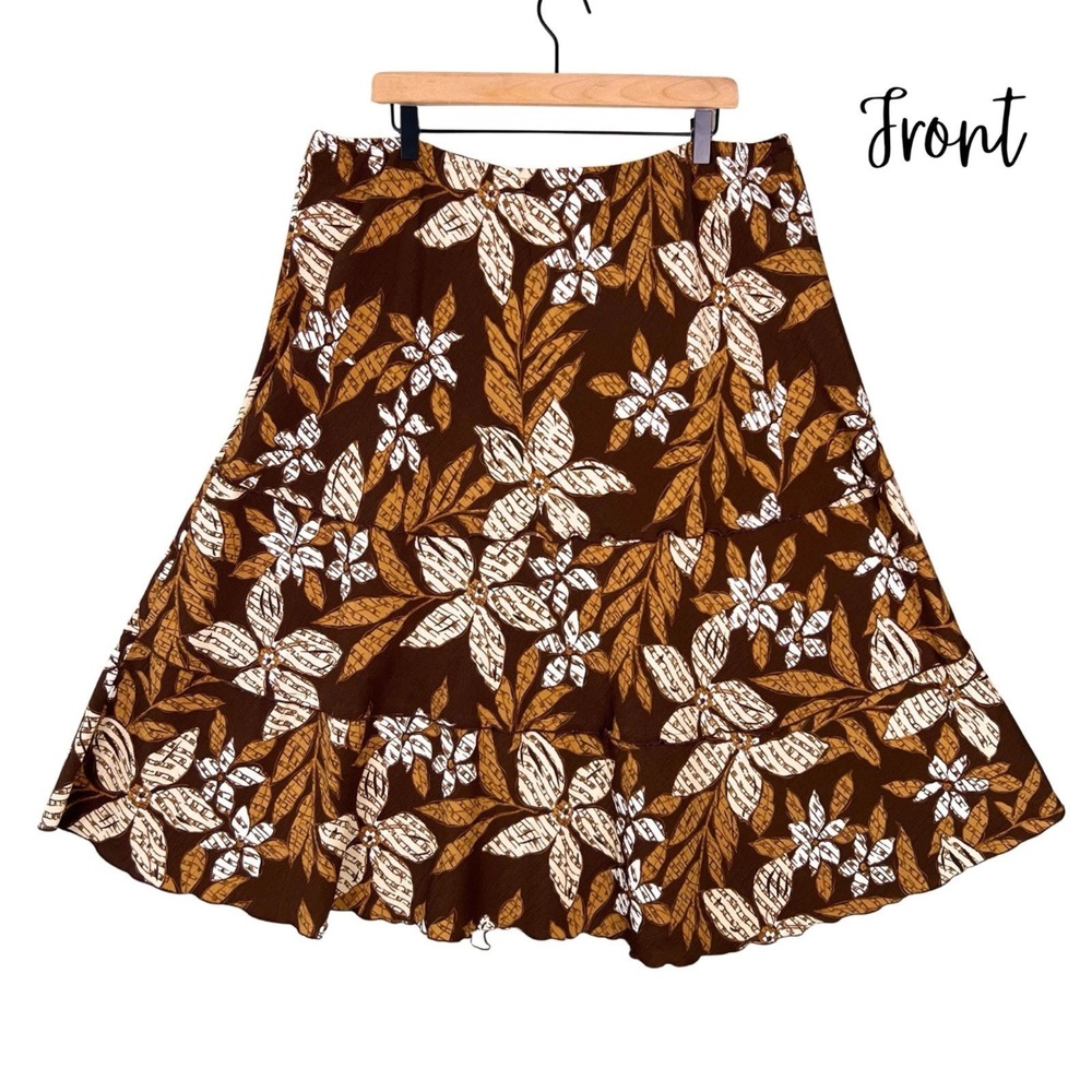 Vintage‎ 90s Slip Skirt Size 1X Brown Tiki Tropical Beach Whimsy Fairy Tiered